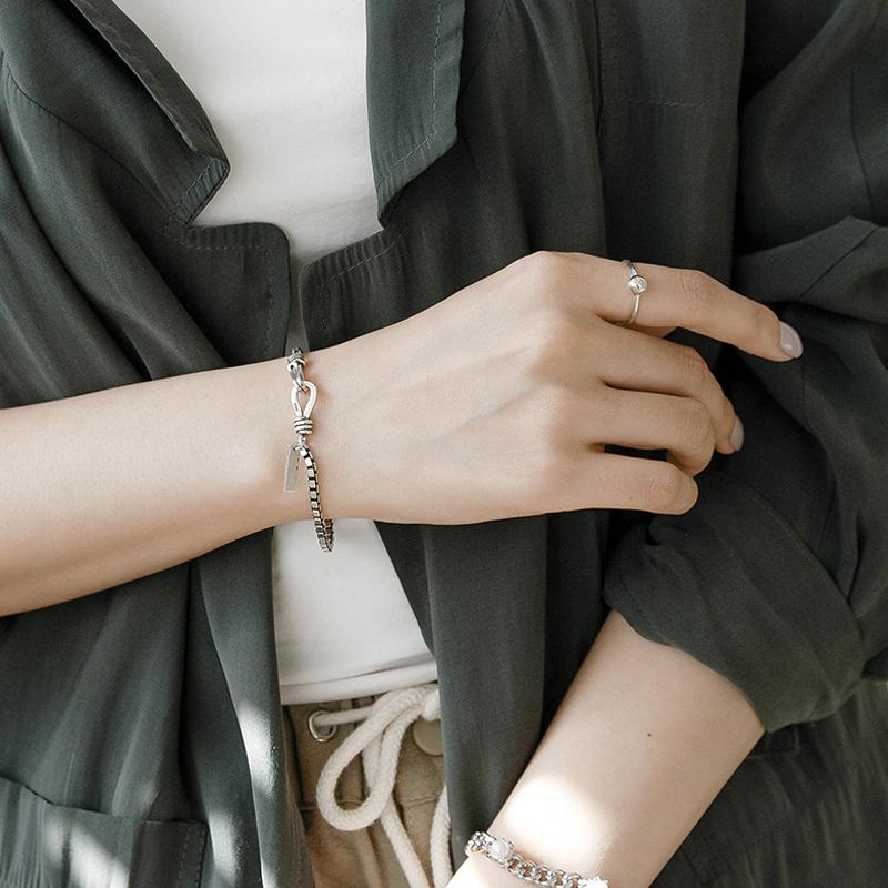 Vintage Silver Jewelry Geometry Chain Bracelet