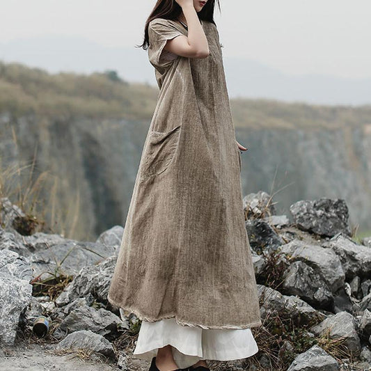 Vintage Solid Color Casual Cotton Dress