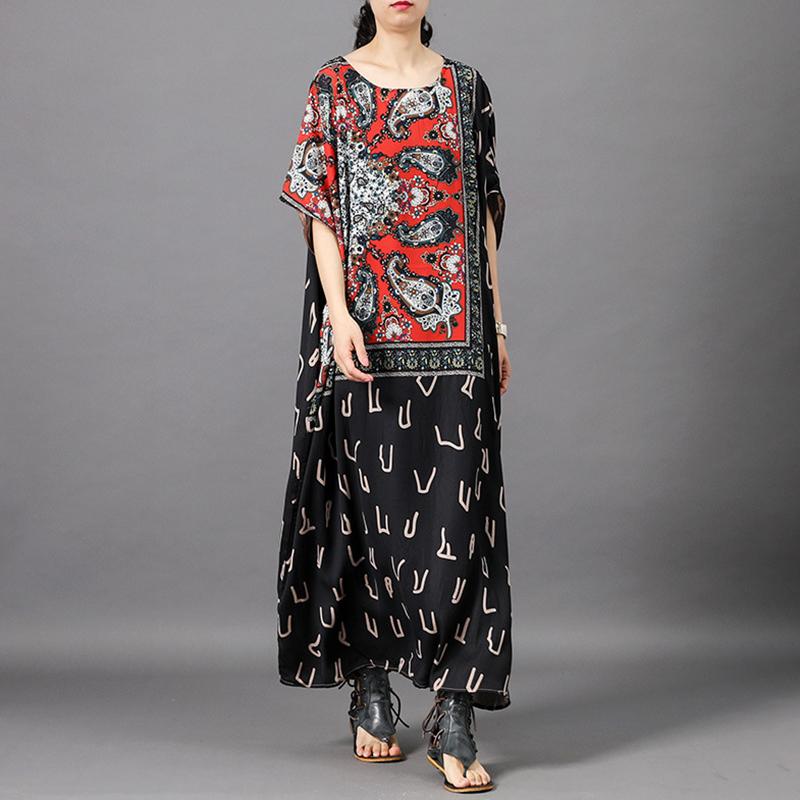 Vintage Spliced Batwing Sleeve Loose Dress