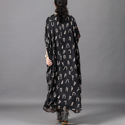 Vintage Spliced Batwing Sleeve Loose Dress