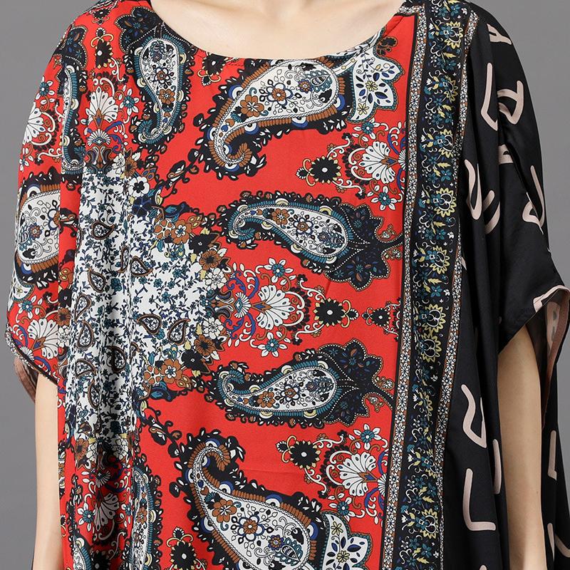 Vintage Spliced Batwing Sleeve Loose Dress