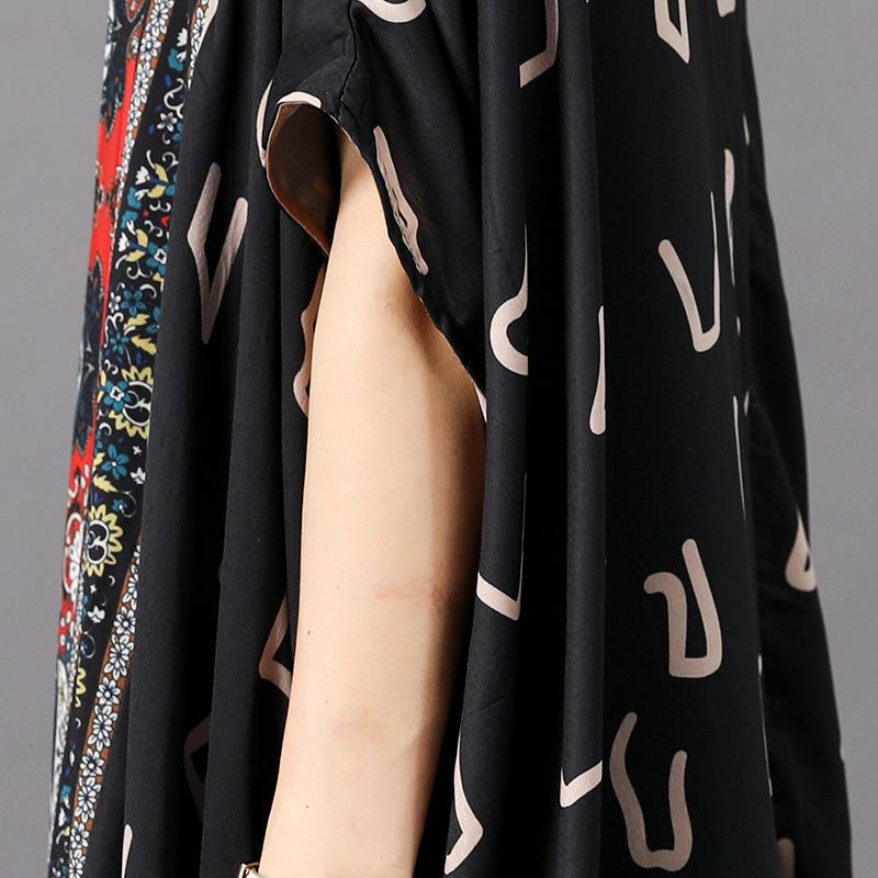 Vintage Spliced Batwing Sleeve Loose Dress