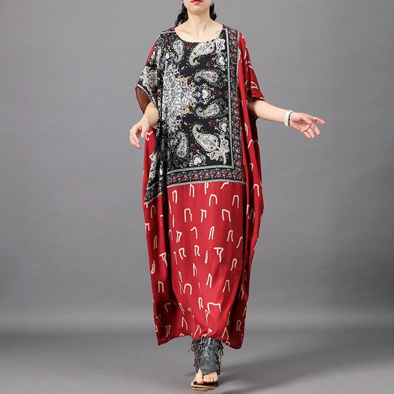 Vintage Spliced Batwing Sleeve Loose Dress