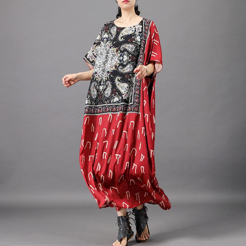 Vintage Spliced Batwing Sleeve Loose Dress