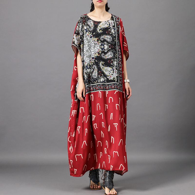 Vintage Spliced Batwing Sleeve Loose Dress