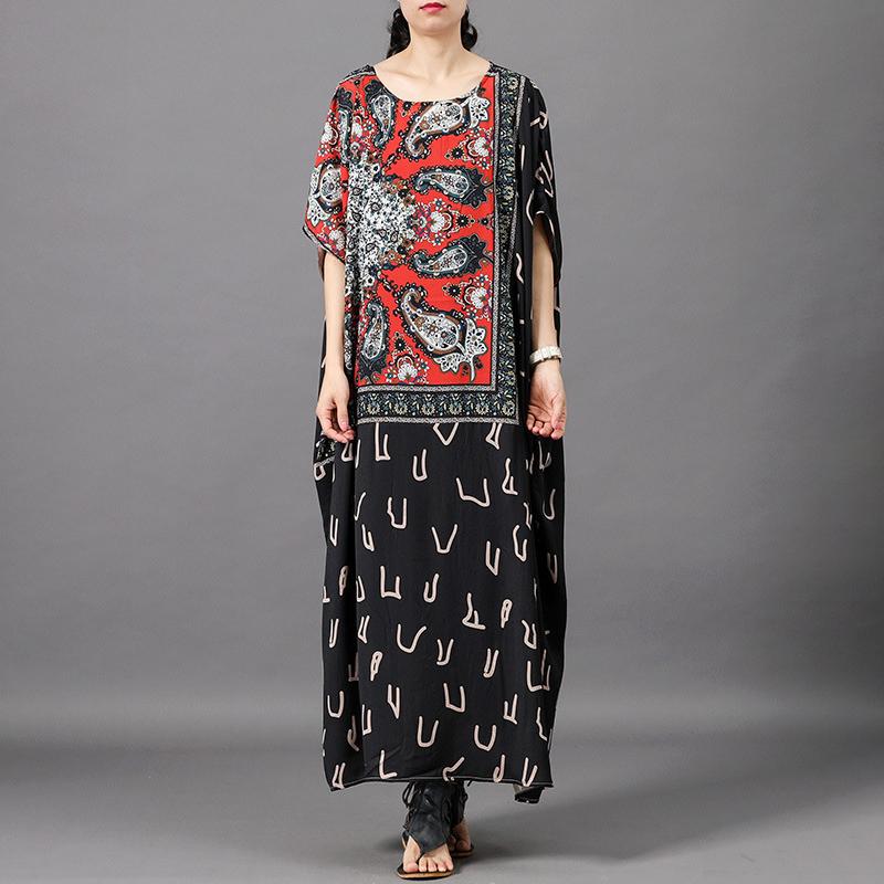 Vintage Spliced Batwing Sleeve Loose Dress