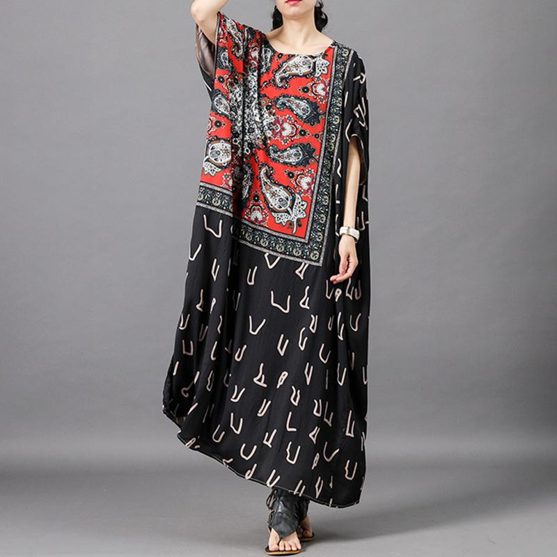 Vintage Spliced Batwing Sleeve Loose Dress