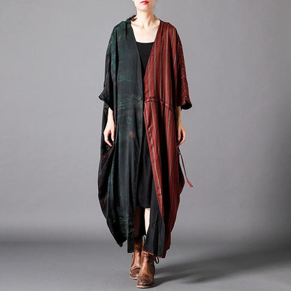 Vintage Spliced Stripe Lacing Trench Coat