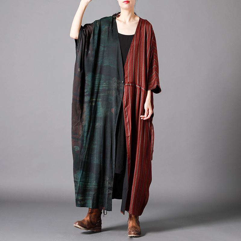 Vintage Spliced Stripe Lacing Trench Coat