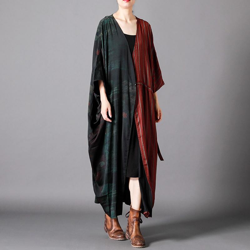 Vintage Spliced Stripe Lacing Trench Coat