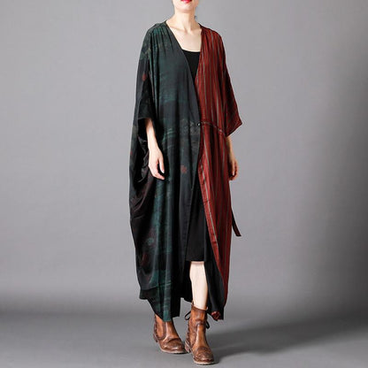Vintage Spliced Stripe Lacing Trench Coat