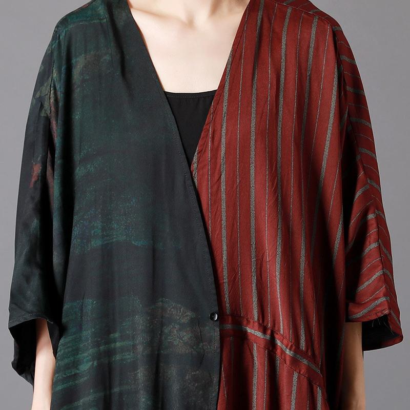 Vintage Spliced Stripe Lacing Trench Coat