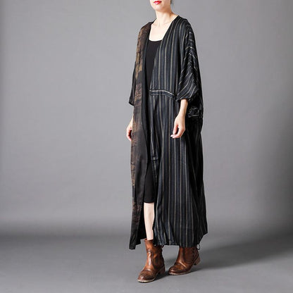 Vintage Spliced Stripe Lacing Trench Coat