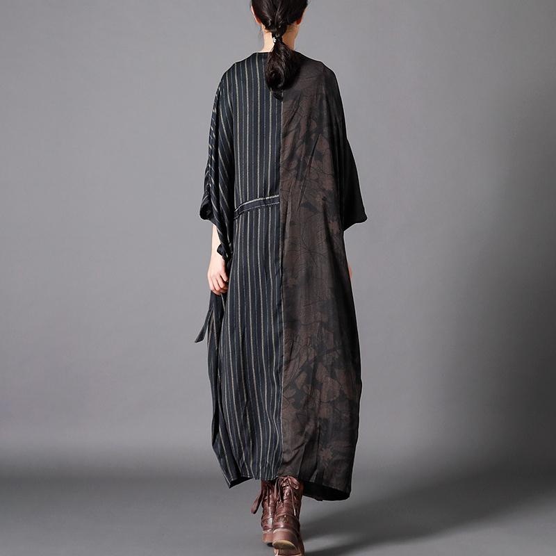 Vintage Spliced Stripe Lacing Trench Coat