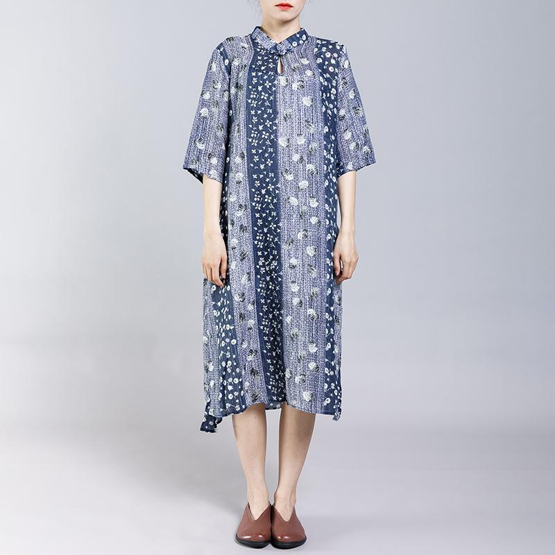 Vintage Stand Collar Frog Print Dress