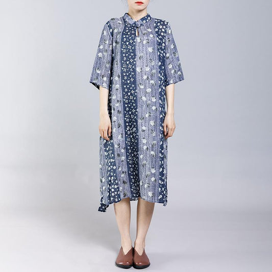 Vintage Stand Collar Frog Print Dress