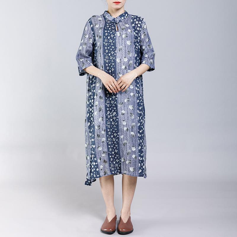 Vintage Stand Collar Frog Print Dress
