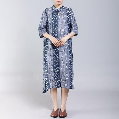 Vintage Stand Collar Frog Print Dress