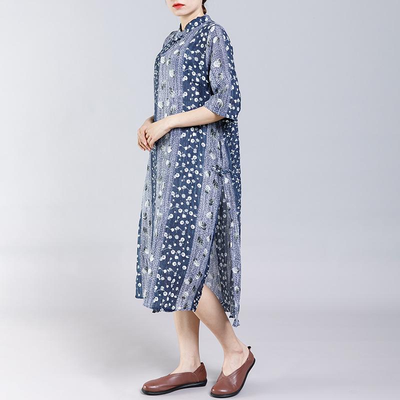 Vintage Stand Collar Frog Print Dress