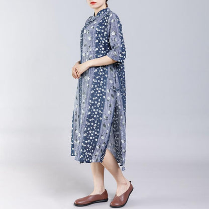 Vintage Stand Collar Frog Print Dress