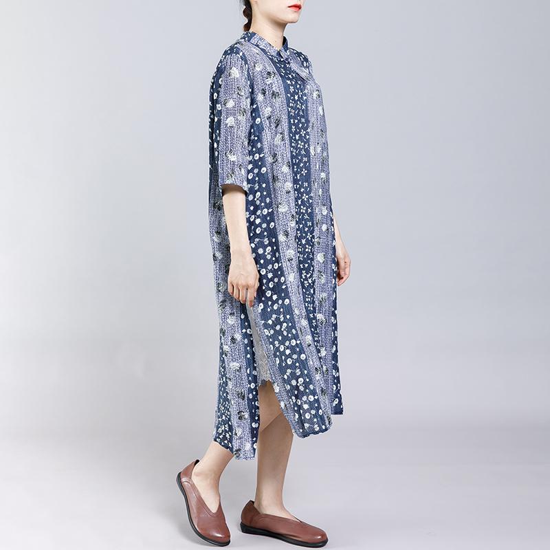 Vintage Stand Collar Frog Print Dress