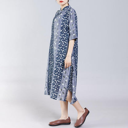Vintage Stand Collar Frog Print Dress