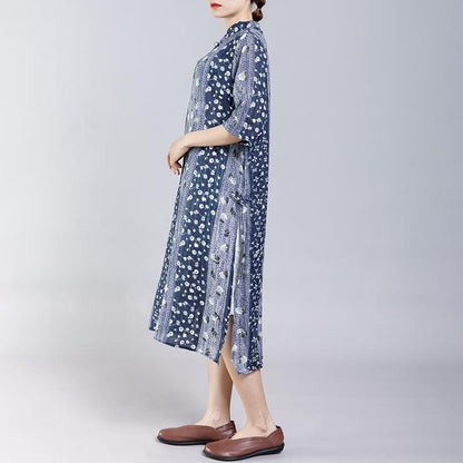 Vintage Stand Collar Frog Print Dress