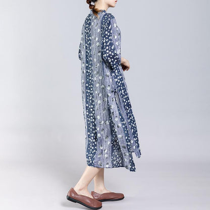 Vintage Stand Collar Frog Print Dress