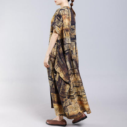 Vintage Stand Collar Print Short Sleeve Dress