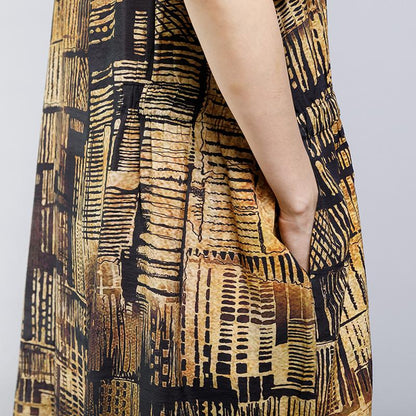 Vintage Stand Collar Print Short Sleeve Dress