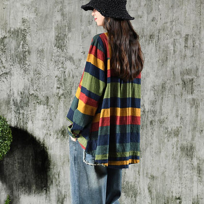 Vintage Striped Cotton Linen Long Sleeve Shirt
