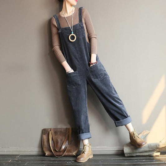Vintage Women Corduroy Loose Overall