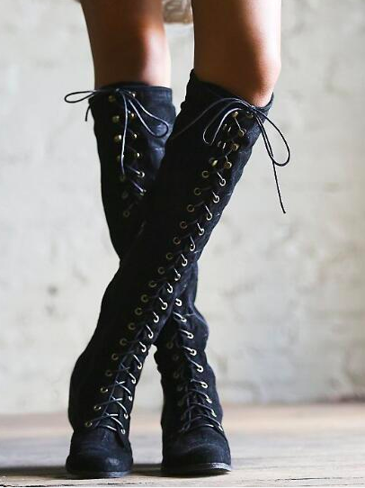 Fashion Rivet Bandage Thigh-high Boots Shoes