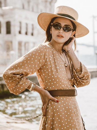 Pretty Bohemia Polka-dot V Neck Maxi Dress