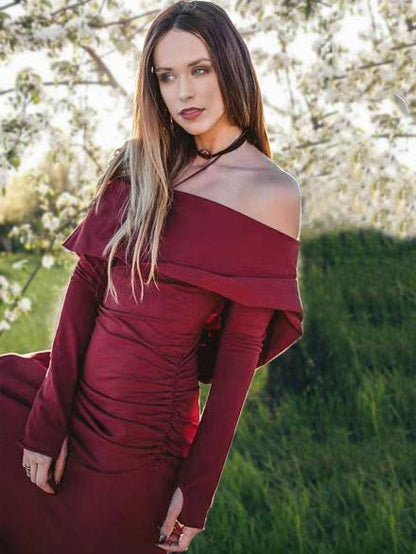 Hooded Backless Long Sleeved  Maxi Forest Dress