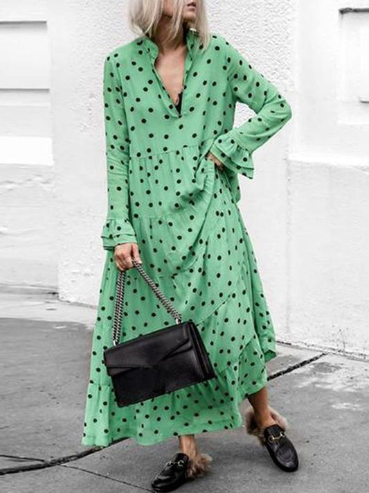 Polka-dot Long Sleeves Maxi Dress