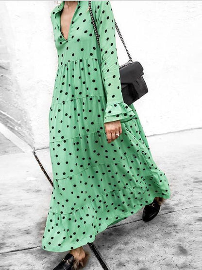 Polka-dot Long Sleeves Maxi Dress
