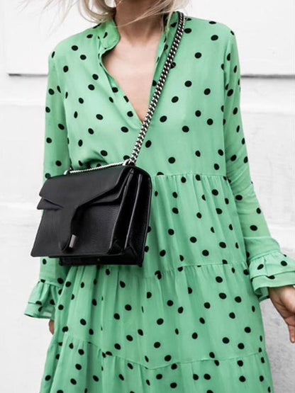 Polka-dot Long Sleeves Maxi Dress