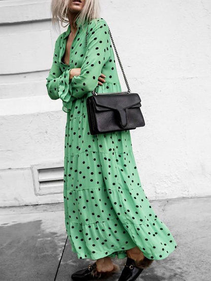 Polka-dot Long Sleeves Maxi Dress