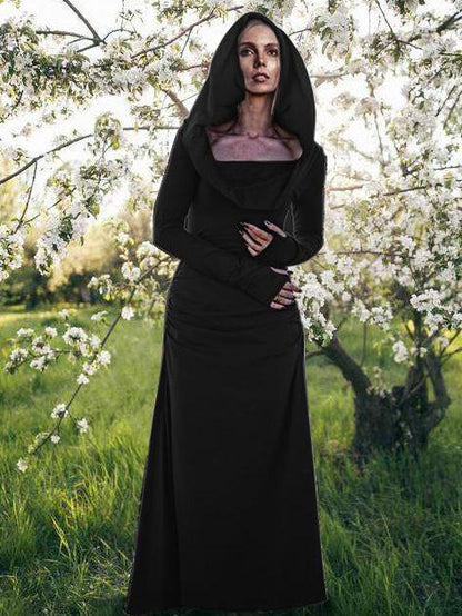 Hooded Backless Long Sleeved  Maxi Forest Dress