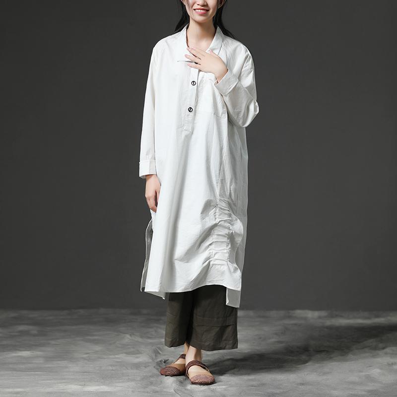 White Long Sleeve Cotton Casual Shirt Dress