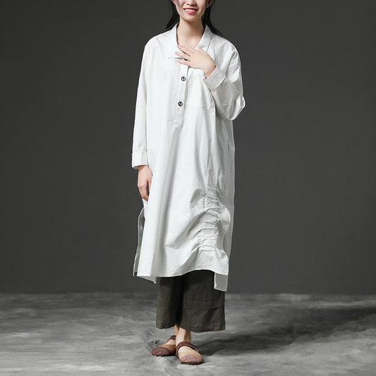 White Long Sleeve Cotton Casual Shirt Dress