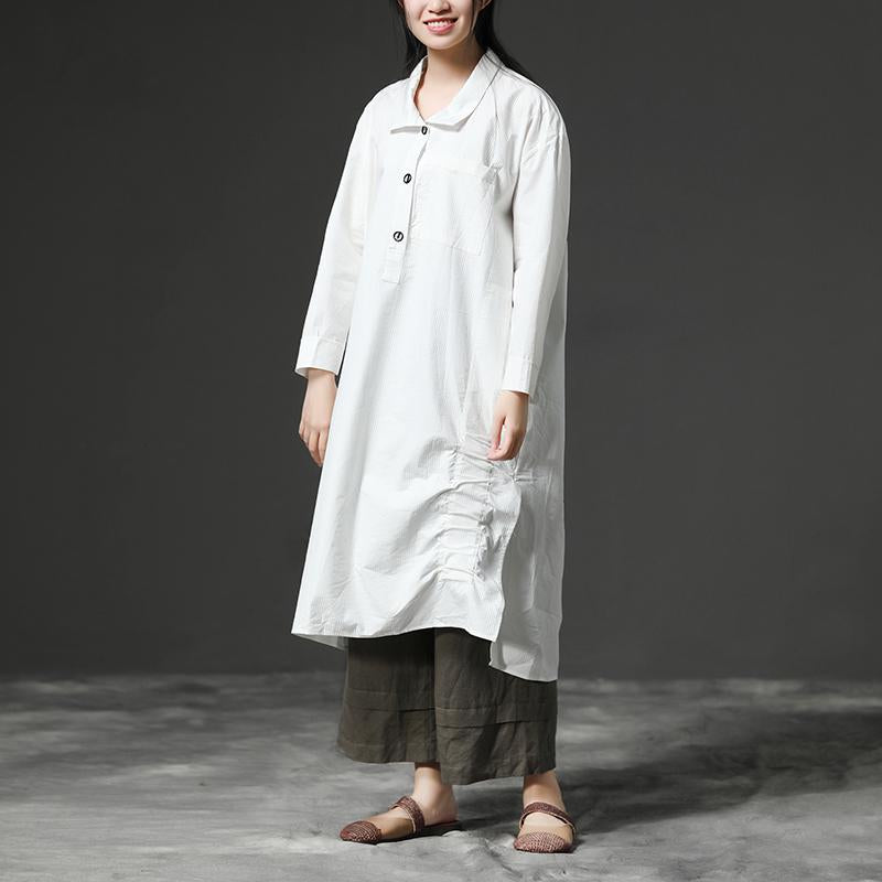 White Long Sleeve Cotton Casual Shirt Dress