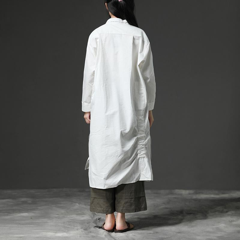 White Long Sleeve Cotton Casual Shirt Dress