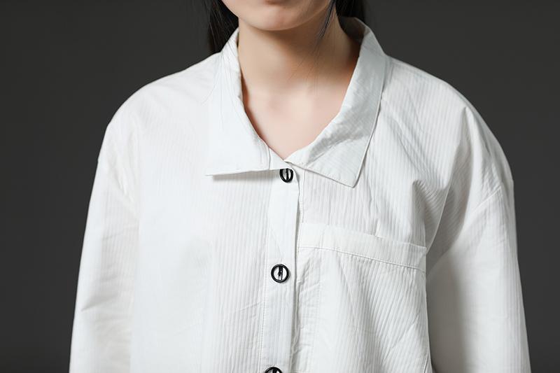White Long Sleeve Cotton Casual Shirt Dress