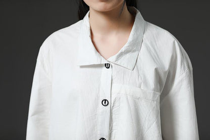 White Long Sleeve Cotton Casual Shirt Dress