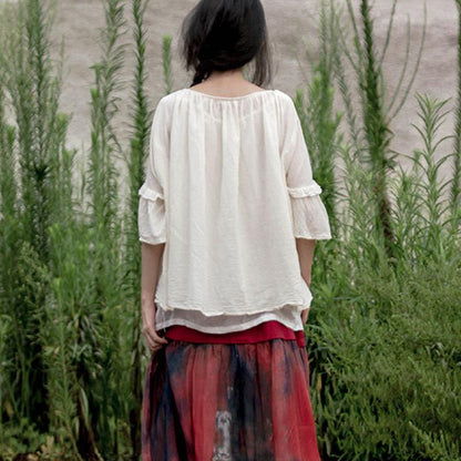 White Loose Cotton Women Summer Pullover Blouse