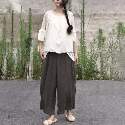 White Loose Cotton Women Summer Pullover Blouse