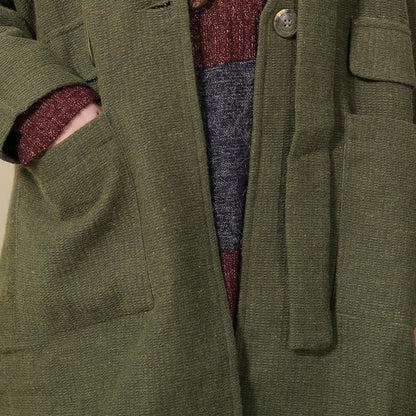Winter Autumn Women Long Sleeve Side Slit Green Coat