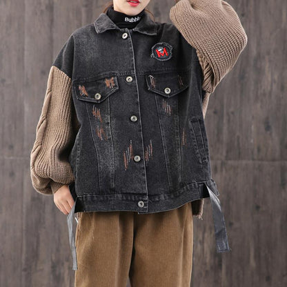 Winter Casual Knitting Stitching Denim Coat